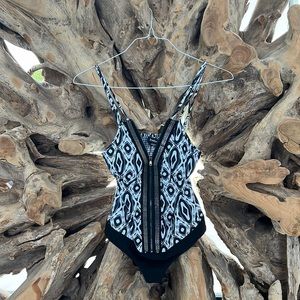 Low Cut Zipper Front Bodysuit